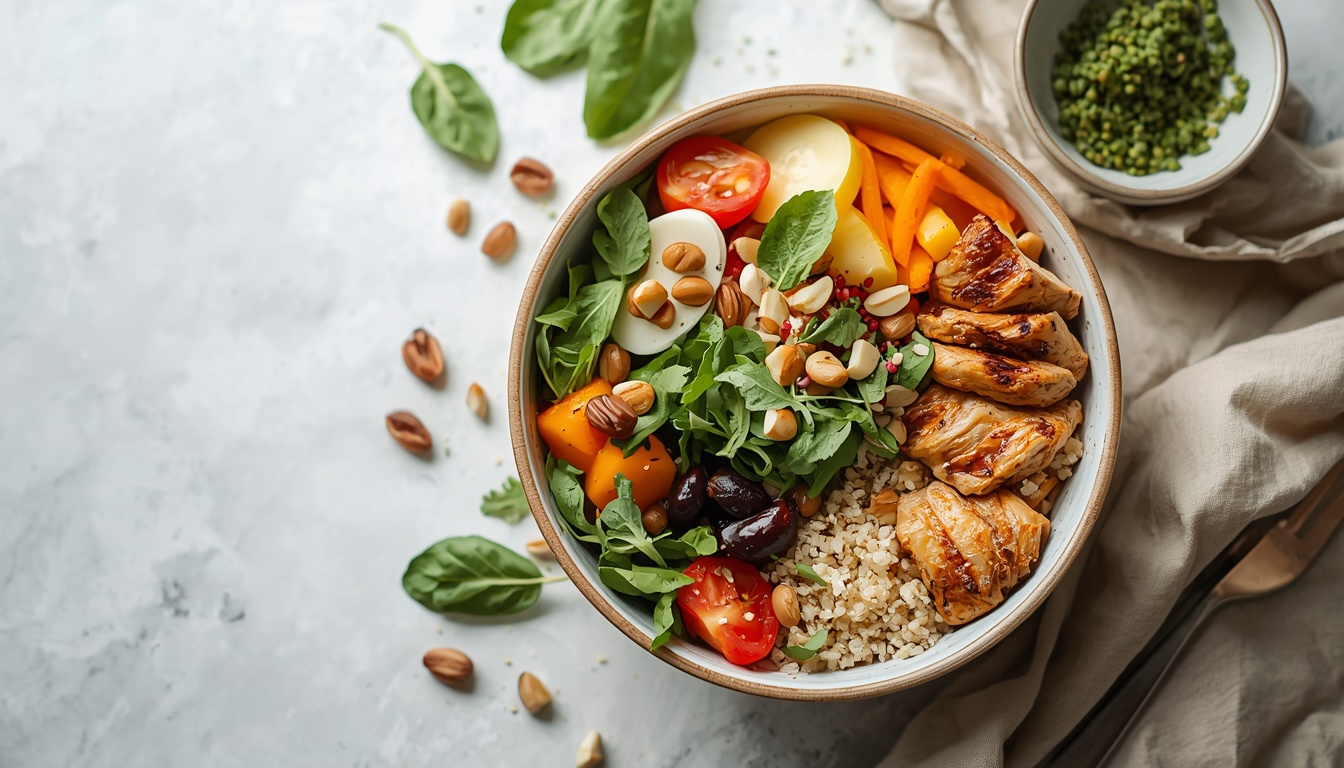 Balanced bowl with vegetables and grains for affordable nutrition